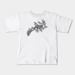 Leafy Seadragon - marine animal ink art - on white Kids T-Shirt